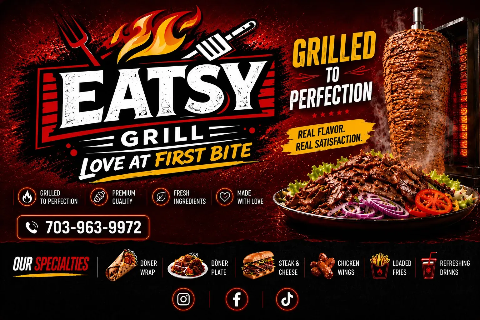 Eatsy Grill mobile halal Turkish and American grill trailer with kebab, wraps and burgers